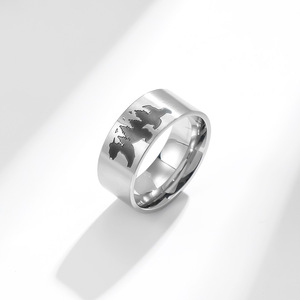 <b>Titanium</b> Steel <b>Ring</b> Animal Pattern Bear Bird Forest Design Unisex Casual Jewelry Black Steel Color - Product Image 2