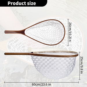 Épuisette de pêche à la mouche pour attraper et relâcher les truites, cadre en bois avec <span class=keywords><strong>filet</strong></span> en <span class=keywords><strong>caoutchouc</strong></span> souple - Product Image 3