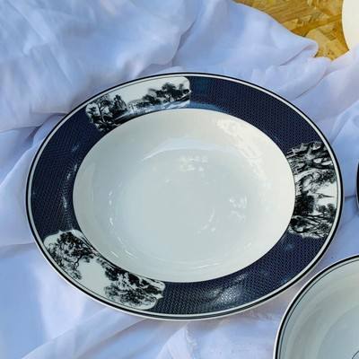 Black-and-white 8.5 inch soup plate