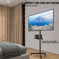 Chariot TV mobile en acier SPCC, pivotant, VESA 600*400MM, support au sol pour écrans de 32 à 75 pouces, roulettes verrouillables, étagère DVD, capacité de charge de 50 kg