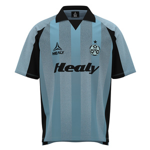 Maillot de sport rétro à rayures verticales bleu-noir HEALY, manches courtes, confortable, personnalisé, maillot de football pour hommes - Product Image 1