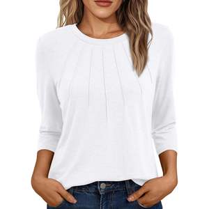 2025 femmes 3/4 longueur manches tenue décontractée col rond plissé basique chemises tunique - Product Image 5