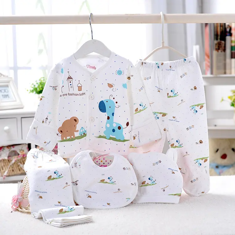 Autumn Spring 0-3Months Newborn baby clothes gift set 100% cotton 5pcs thin sets