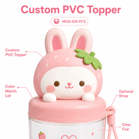 Couvre-bouteille en PVC souple 3D personnalisé couleur bonbon, figurine lapin fraise mignon, capuchon de bouteille en PVC souple, couvre-gobelet en PVC souple