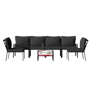 Ensemble de salon de jardin 6 places, structure en acier noir thermolaqué, mobilier d'extérieur, design contemporain - Product Image 1