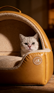 Lit pour chat en cuir PU imperméable avec cadre en bois massif personnalisé, lit pour chien luxueux en fourrure Sherpa apaisante, fabricant Chine - Product Image 3