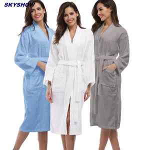 Jubah Mandi Spa Hotel Kustom Super Lembut Wanita, Jubah Mandi Katun Ringan Multi Warna Putih