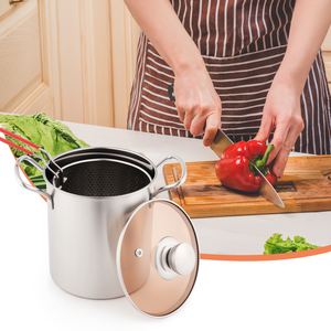 Ensemble de 3 casseroles multifonctionnelles en acier inoxydable avec panier de friture, poignées en silicone et couvercle en verre jetable pour la cuisson - Product Image 2