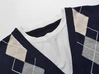 Nouvelle Collection 2026 – Ensemble Décontracté Chic en Maille à Motif Losanges pour Femme : Pull et Haut à Manches Courtes pour Tenue Quotidienne Polyvalente