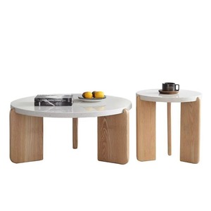 Cream-colored coffee <b>table</b>, suitable for <b>small</b> apartments, minimalist modern style, Instagram-worthy <b>round</b> coffee <b>table</b> set. - Product Image 3