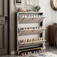 Meuble à chaussures basculant en bois ultra-fin de luxe léger, grande capacité, pour salle à manger et entrée, rangement simple et moderne, gain de place, facile à assembler