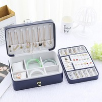 Boîte à bijoux cristalline avec fermoir en strass, organisateur à deux niveaux en cuir PU, rose blush, blanc, bleu marine, rangement, cadeau pour femmes