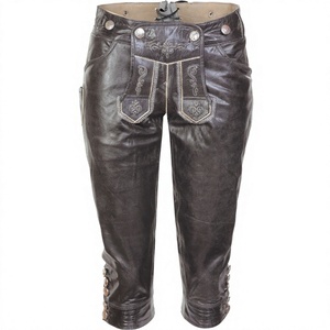 Shorts de Cuero Bávaro para Mujer, por Debajo de la Rodilla, Cuero Vacuno Genuino, Bordado, Cierre de Botones, Cintura Alta, Estilo Vintage Decorativo - Product Image 1