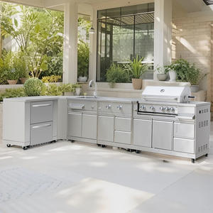 Nouveau produit : Armoires de cuisine extérieure en acier inoxydable, écologiques, au toucher frais, avec évier et robinet - Product Image 1