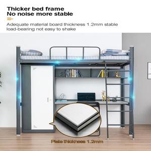 Modern Metal Loft Bunk <b>Bed</b> Table Black <b>Single</b> Size 350kg Capacity Epoxy Powder Coating Knock-down for Dormitory Bedroom Hotel - Product Image 2