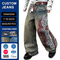 Jeans Baggy Personnalisés pour Hommes, Motif Brodé, Pantalon en Denim à Jambes Larges, Coupe Ample, Style Skater, Fabricants Directs