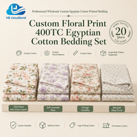 Ensemble de literie en coton égyptien imprimé Cloudland Premium respirant, durable, certifié OEKO-TEX, hypoallergénique, 400TC, pour hôtel et maison