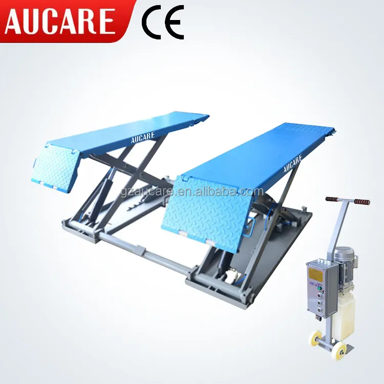 Aucare Low-Profile Schaar Auto Lift Super-Dunne Schaarlift Gemonteerde Autoliften Voor Verkoop