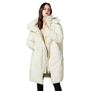 नीचे जैकेट महिलाओं के मध्य-लंबाई से अधिक-घुटने सर्दियों नई सफेद बतख नीचे ढीला विदेशी शैली thickened hooded पतली कोट