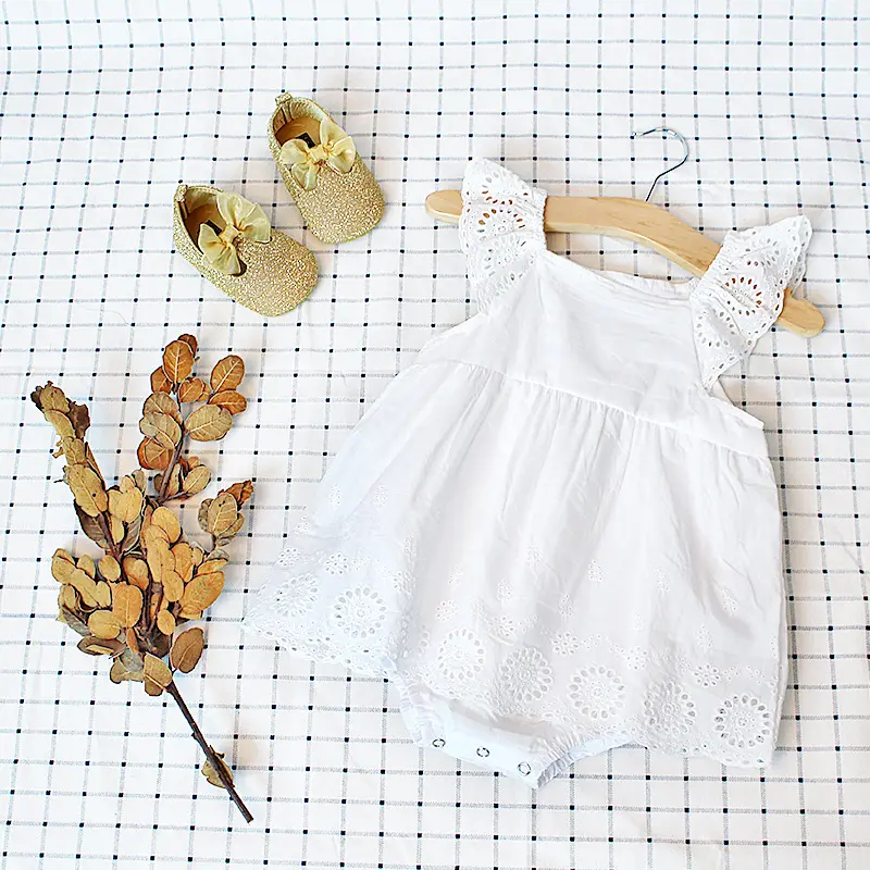 Ins summer girls baby 100 day dress embroidered lace white baby onesie cotton white onesie baby clothes