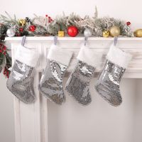 Chaussettes de Noël en polyester brodé de haute qualité avec sequins, grandes, moelleuses, en peluche, sac cadeau pour enfants, décoration suspendue pour sapin de Noël, vente en gros