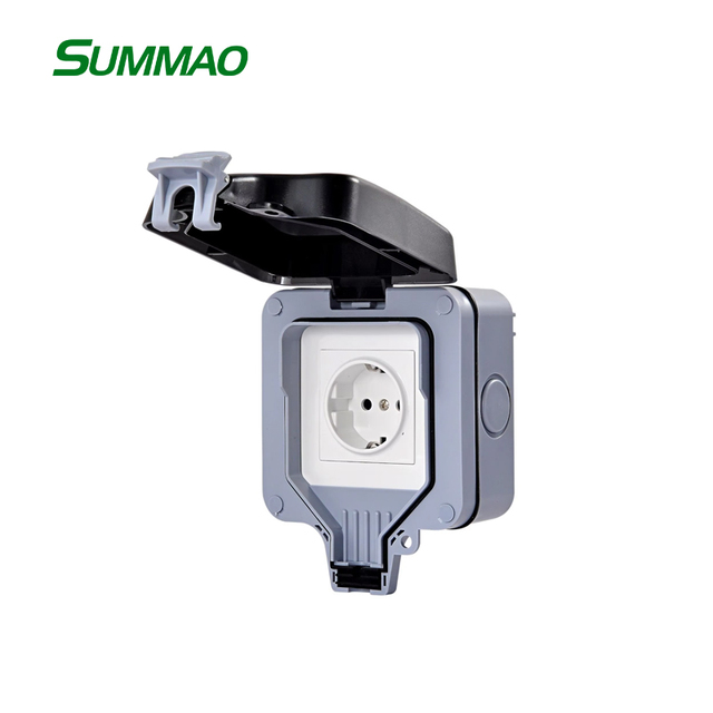 Single European Standard 86mm Outdoor Weatherproof German Power Socket IP66 1 Gang Wall 16A EU 110x110x80mm Single