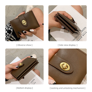 Portafoglio vintage in pelle PU con chiusura a chiave, porta <span class=keywords><strong>carte</strong></span> compatto a due ante con tasca portamonete, elegante portafoglio marrone da donna per l'uso quotidiano - Product Image 5