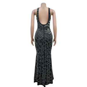 Abito <span class=keywords><strong>da</strong></span> Sera Lungo Elegante OEM per Donna, Sexy con Schiena Scoperta, Strass e Spacco Laterale, Vestito Formale <span class=keywords><strong>da</strong></span> <span class=keywords><strong>Cerimonia</strong></span> - Product Image 6