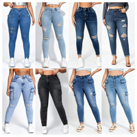 Jean slim déchiré en dentelle, taille haute élastique, pantalon en satin imperméable, style rétro pour femme