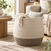 Panier de rangement en corde de coton bicolore personnalisé, grand panier rond avec poignées, organisateur domestique pour couvertures, jouets, linge