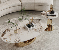 Table basse elliptique de luxe en pierre frittée, table d'appoint, ensemble de tables modernes en acier inoxydable argenté et doré