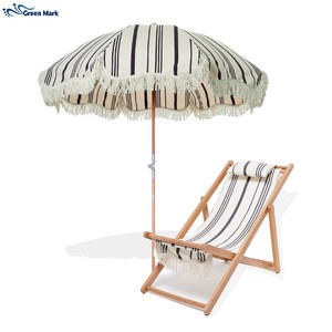 Set <span class=keywords><strong>da</strong></span> Spiaggia Commerciale per Resort, Lettino in Legno di Teak Resistente con <span class=keywords><strong>Ombrellone</strong></span> Abbinato con Frange per Piscina - Product Image 1