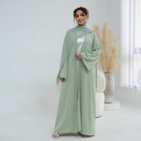 Élégante Abaya Femme 2026 Dubaï en Polyester Grande Taille avec Dentelle, Ensemble Deux Pièces Ouvert avec Foulard