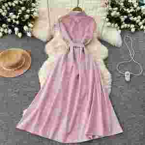 Robe Tunique d'Été Rayée en Tissu Respirant, Coupe Slim, Style Chemise Midi pour Femme, Robe Empire Sans Manches en Dentelle - Product Image 4