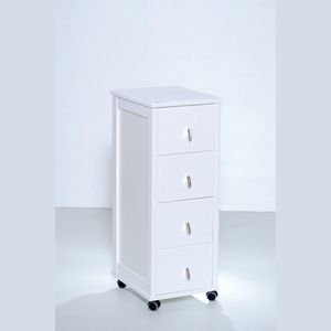 Chariot à tiroirs fiable en bois de hêtre massif avec plateau en carrelage céramique et roulettes en plastique chromé pour maisons modernes et minimalistes - Product Image 1