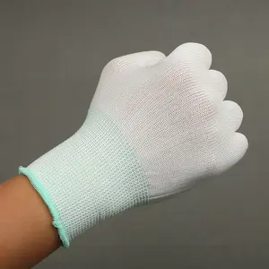 Hot Selling White Lint Free Knitting Polyester Nylon Safety Hand Assembly Anti Slip Pu Nylon Work Gloves For Industrial