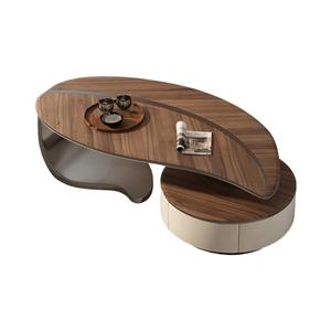 طاولة قهوة حديثة على شكل ورقة شجر من هانيي مع سطح خشبي صلب وأدراج لغرفة المعيشة - Product Image 3