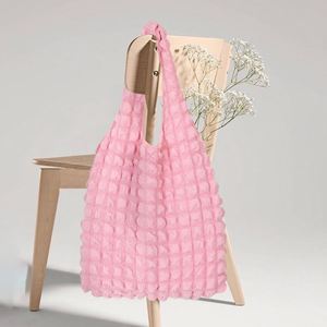 Bolso Tote Rosa con Textura de Burbujas, Plegable y Ligero para Mujer, para la Playa, Compras Diarias - Product Image 2