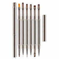 Ensemble de 6 pinceaux à ongles double embout avec logo personnalisé, virole en cuivre, pour extension d'ongles, stylo liner de peinture, pinceau professionnel pour la création d'art des ongles