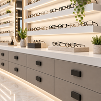 Conception d'intérieur personnalisée pour magasin d'optique, ensemble complet de meubles d'exposition pour lunettes et aménagement 3D pour boutique de lunettes de soleil