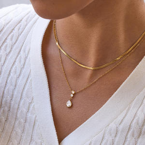 2026 नई आगमन की डबल परतों चमकदार घन ज़िरकॉन वाटरड्रॉप पेंडर नेकलेस नेकलेस महिला पार्टी गहने के लिए - Product Image 1