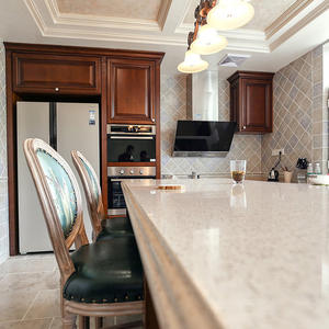 Gabinete de cocina en forma de L moderno de diseño personalizado, gabinetes modulares de madera de cerezo estilo granja, madera maciza Natural para cocinas - Product Image 3