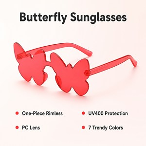 แว่นกันแดดทรงผีเสื้อ UV400 สีลูกกวาด ฟ้า ชมพู แดง เหลือง ม่วง เขียว โปร่งแสง ไร้กรอบ ชิ้นเดียว สำหรับทุกเพศ - Product Image 3