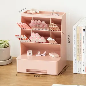 Multilayer Pen Holder With Stationery Drawer Cute Plastic Desktop Storage Organizer Brush Holder School Pencil Holders For Desk