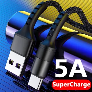 5A USB C Fast Charging 1m 2m Nylon Braided USB To Type C Tinned Copper 4 Core Data USB Cable For Huawei Xiaomi Mobile Phone