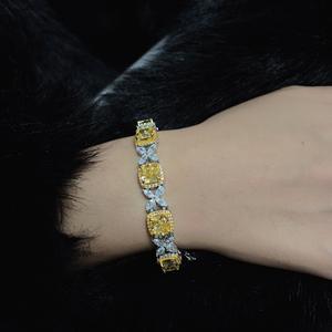 Nouveau bracelet en argent 925 carré d'<span class=keywords><strong>engrais</strong></span> 7*7 fleur de glace coupée jaune d'oie 5A bijoux en zircon 16/18cm vente directe en usine - Product Image 5