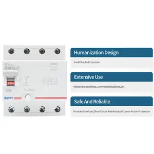 Disjuntor elétrico aberto 40a 63a 30ma 4p 230v, disjuntor de redefinição automática elcb rcd rccb, disjuntor de vazamento da terra