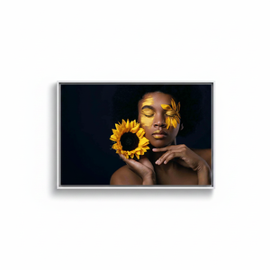 African Woman and Sunflower <b>Canvas</b> Print: Boho Wall Decor,WHITE <b>FRAMED</b> <b>CANVAS</b> - Product Image 2