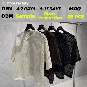 240G, venta al por mayor, camiseta de fútbol, ropa de calle, logotipo personalizado ODM, camisetas de fútbol, camiseta de malla de alta calidad, Camiseta deportiva recortada cuadrada - Product Image 1