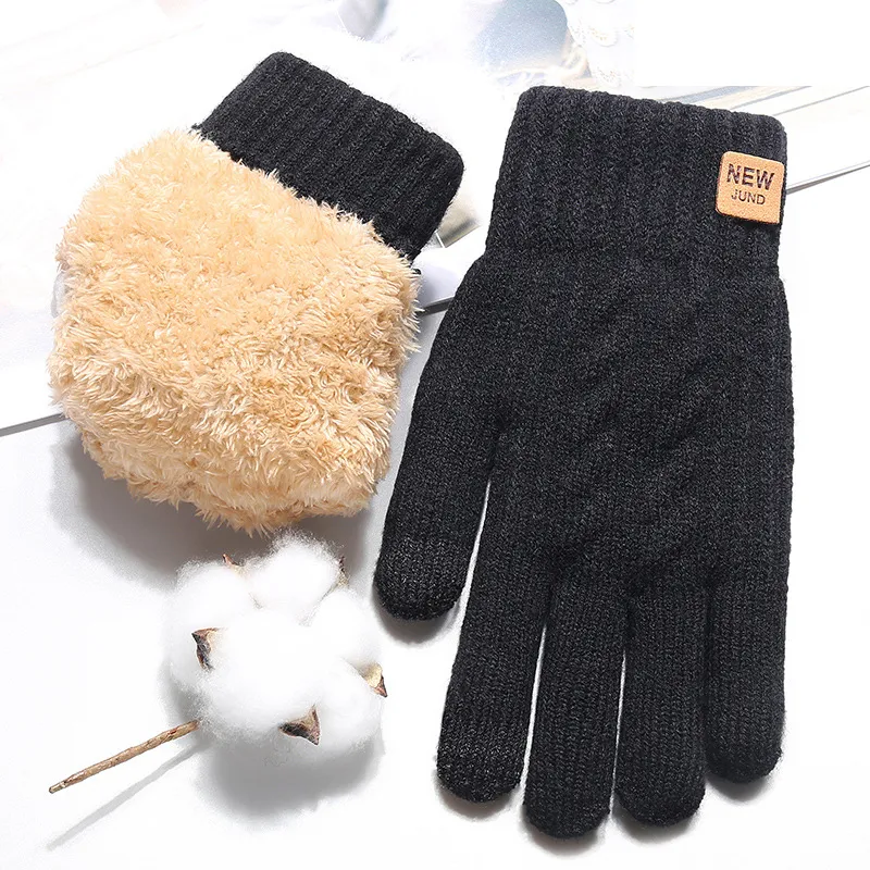2022 Wholesale Fleece Lined Fashion Warm Black Cable Knitted Winter Touch Screen Gloves
